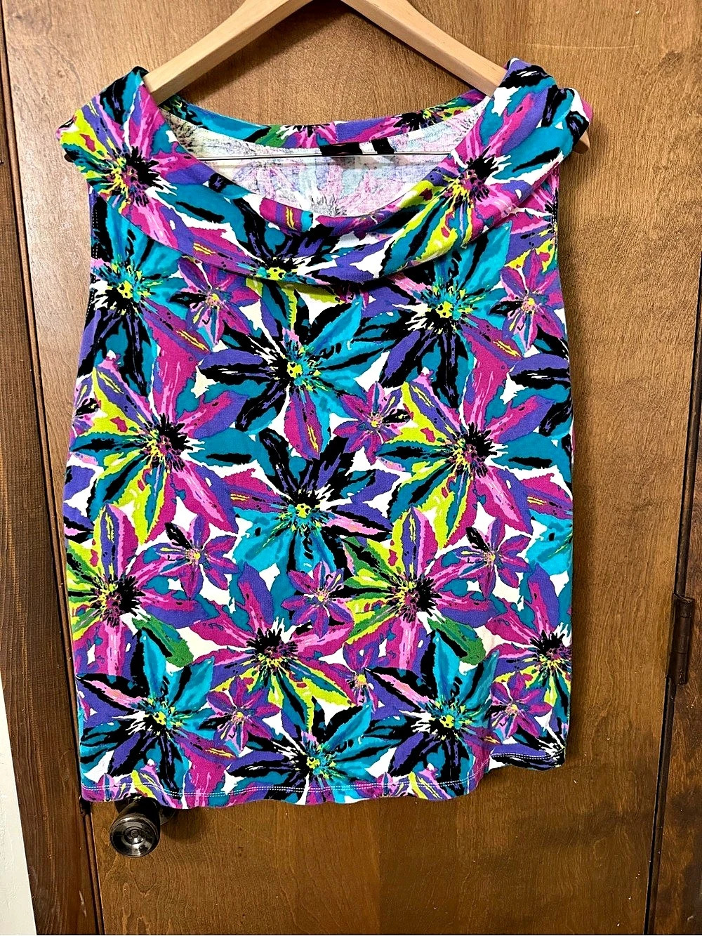 Rafaella 1X Floral Cotton Tank Top Purple & Pink